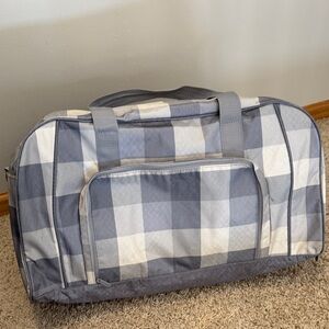 Thirty One All Packed Duffle Bag Check Checkered Gray White Large